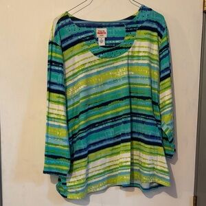 3/$5🌷 Ruby Rd. Blue and Green Striped Top